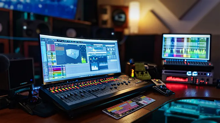 Expaz podcast studio — full room view